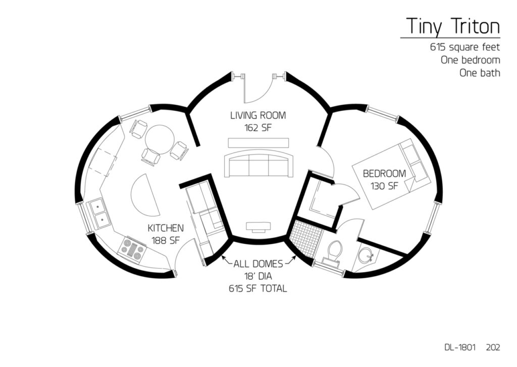 Tiny Triton: 615 square feet, one bedroom, and one bath.