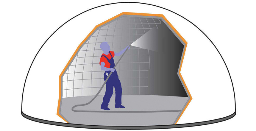 Step 5 - Spraying Shotcrete for the single-piece concrete dome structure