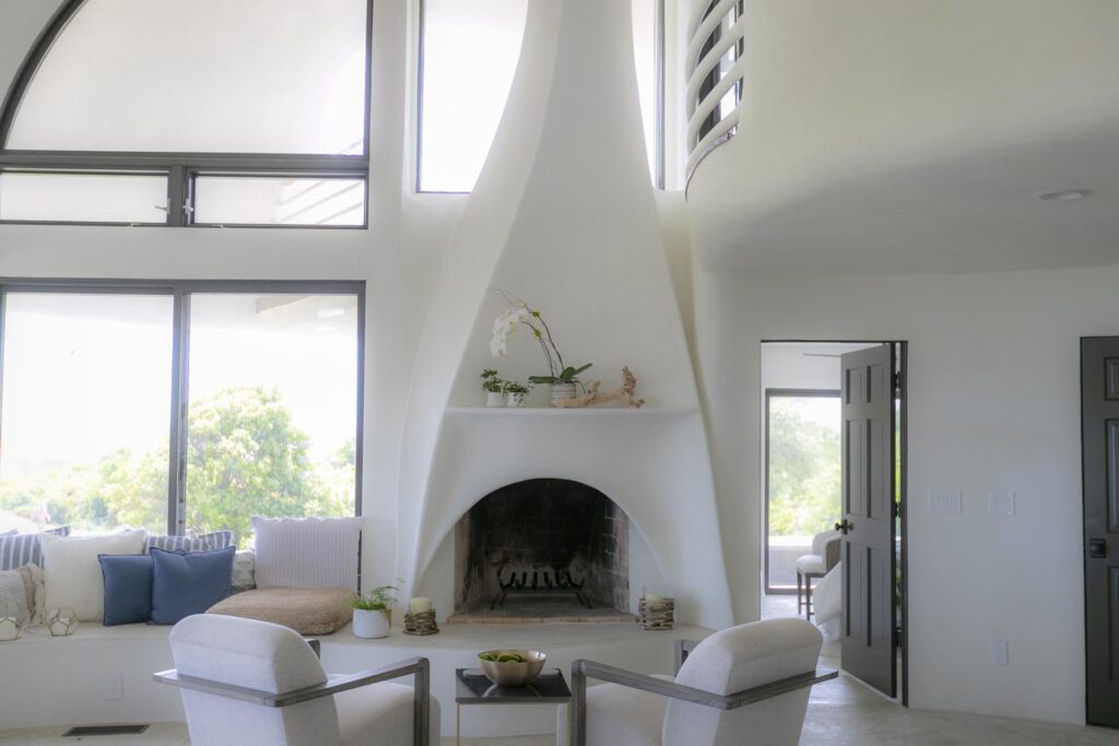 A gas fireplace in the Eye of the Storm in South Carolina. A fireplace like this could provide enough heat for most of the home.