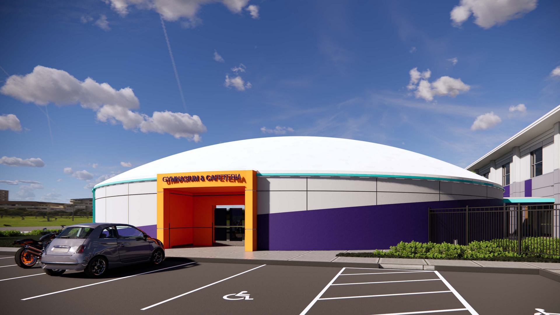 Concrete Dome Arena for Rocketship Schools' Fort Worth Texas Elementary (rendering by Element Architects)