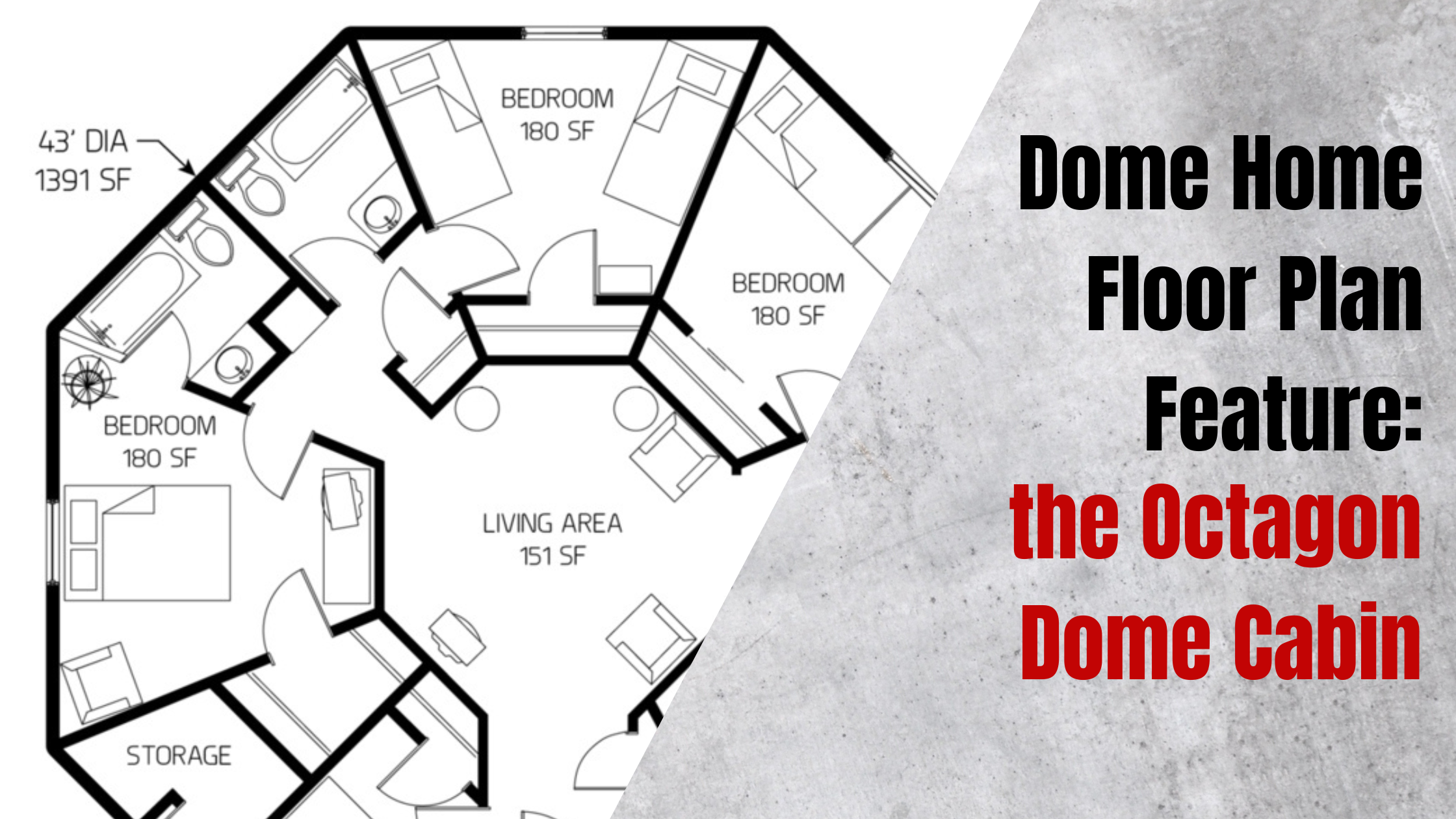 The Octagon Dome Cabin, a beautiful 4-bedroom floor plan that shows the versatility of concrete dome homes.