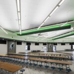 The LED backlighting for the Wells Middle School dome storm shelter can change colors, providing a unique experience for students, as well as flexibility for the space's use.