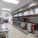 The dome storm shelter's state-of-the-art kitchen provides both prep and storage space for the middle school's 400 enrolled students.