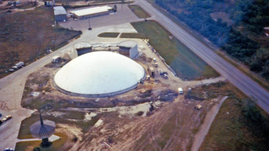 While it was being built, the Maranatha Church dome (now Hillside Church) was the largest dome ever built at 208 feet in diameter, dwarfing its twin towers and entrance in this aerial view of the Mont Belvieu, TX property.