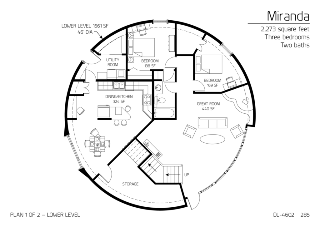 The Miranda, DL-4602: The first floor offers a drop space, ample storage, and two bedrooms. This plan allows a bit more separation between gathering areas.