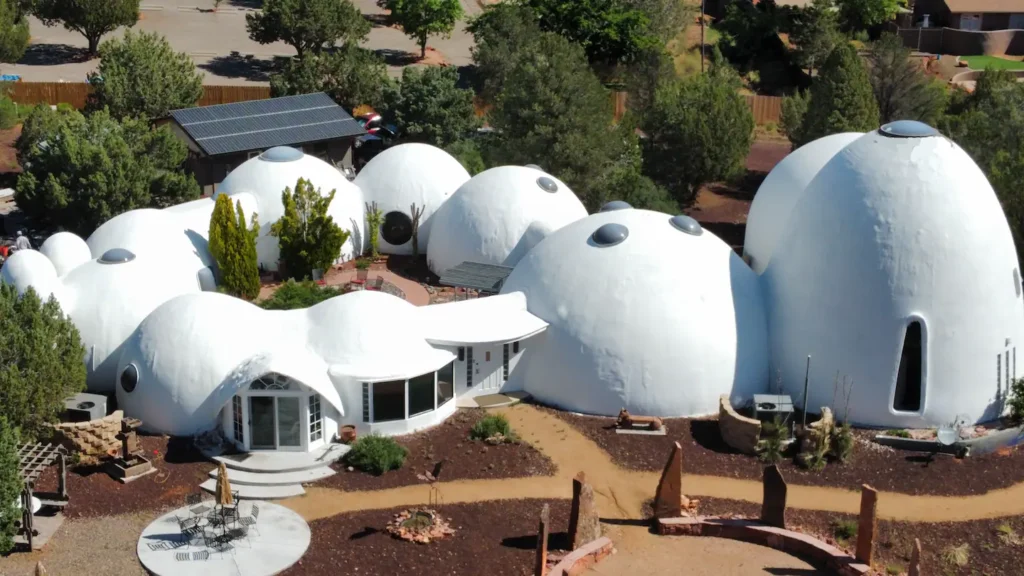An aerial view of Sedona Domes, one of the most unique luxury dome home designs you can find (and even rent).