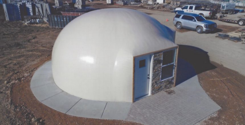 A finished KingDome in Tea, SD. Its shape and construction give it unrivaled safety and security in any climate or threat.