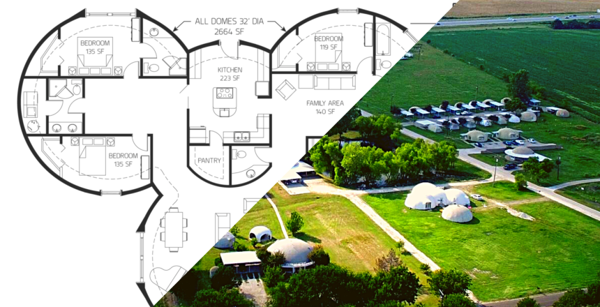 Europa Dome Home Floor Plan and Aerial Photo of a Europa Home in Italy, Texas